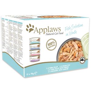 48x70g Applaws Adult -purkkilajitelmat Fish Selection + Chicken Selection in Broth
