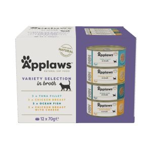 24x70g Adult purkkilajitelmat Mixed Selection in Broth Applaws kissanruoka