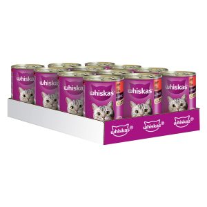 12x400g Adult+ purkkiruoka in Sauce, nauta & maksa Whiskas Kissanruoka