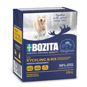 12 x 370g kana & riisi Bozita Chunks in Jelly koiranruoka