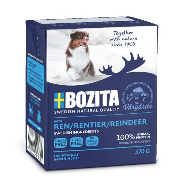 12 x 370g poro Bozita Chunks in Jelly koiranruoka