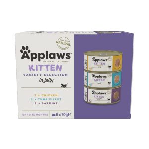 18x70g Kitten -purkkilajitelma: sardiini, kana, tonnikala Applaws kissanruoka