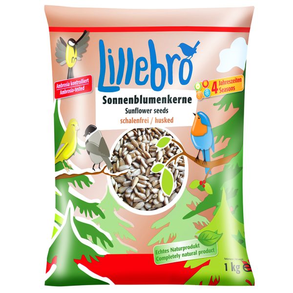 1kg auringonkukansiemenet, kuorittu Lillebro linnuille