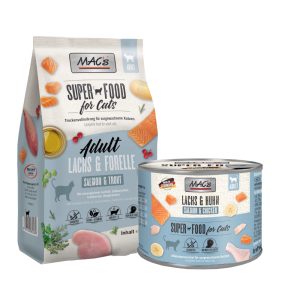 1,5kg+6x200 paketti kuiva ja Adult Salmon & Trout MAC's Kissanruoka