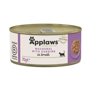 6x70g in Broth makrilli & sardiini Applaws Kissanruoka