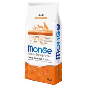 12kg Natural Superpremium All Breeds Adult Ankka, Riisi & Peruna Monge kuivaruoka