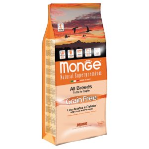 12kg Viljaton All Breeds Ankka & Peruna Monge Super Premium Dry Dog Food, kaikki rodut, kuivaruoka