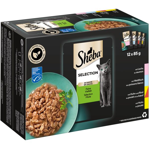 12x85g Selection Pouches Selection in Sauce, valikoidut reseptit Sheba Kissanruoka