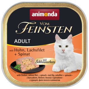72x100g Adult herkkutäytteellä kana, lohifile & pinaatti Animonda Vom Feinsten Kissanruoka