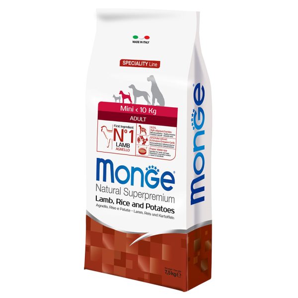 2x 7,5kg Natural Superpremium Adult Mini Lammasta, riisiä ja perunaa Monge Kuivaruoka