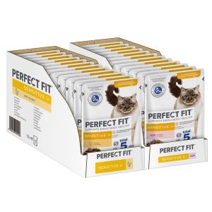 24x85g Sensitive 1+ lajitelma: kana + lohi Perfect Fit Kissanruoka