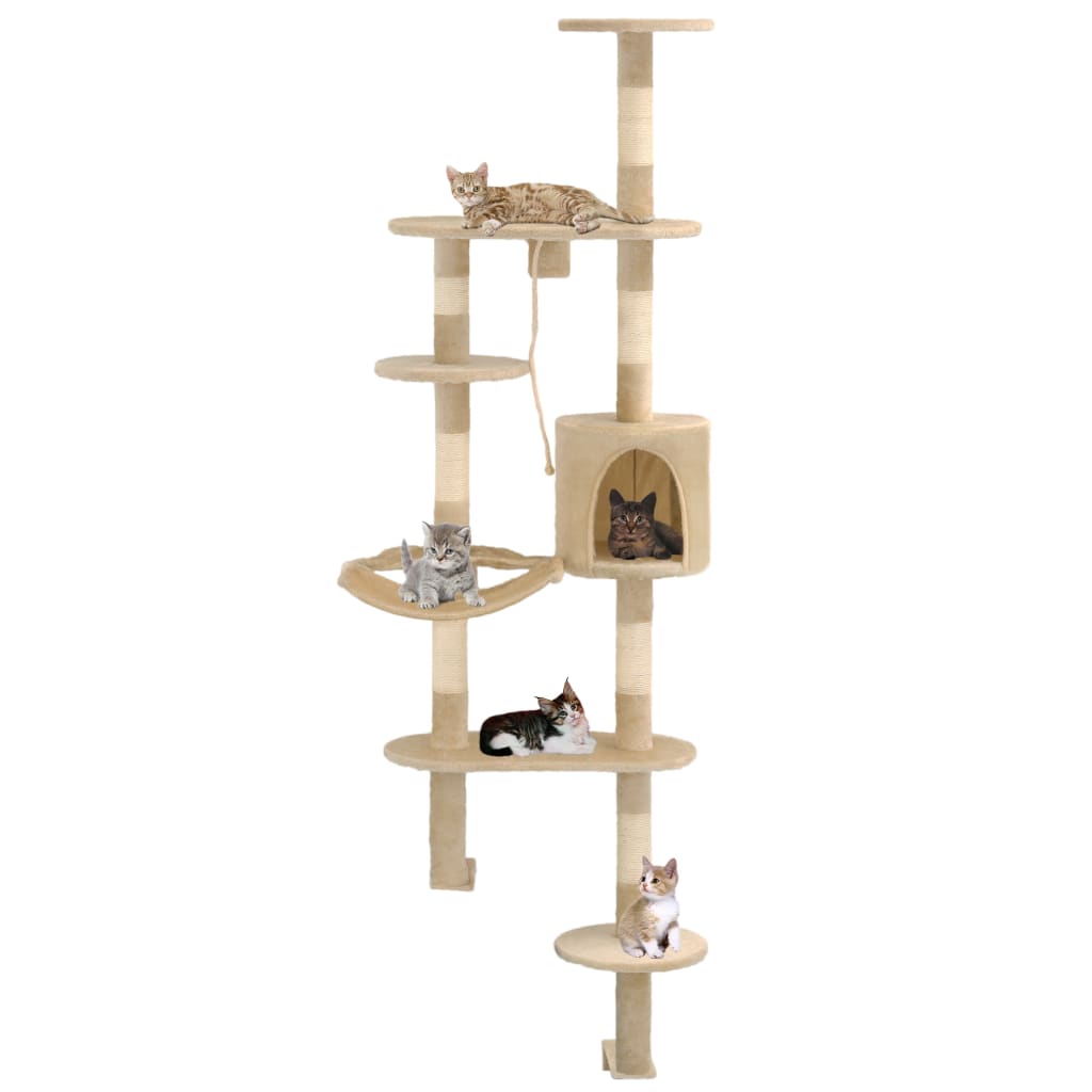 vidaXL Kissan kiipeilypuu sisal-pylväillä seinäkiinnitys 194 cm beige
