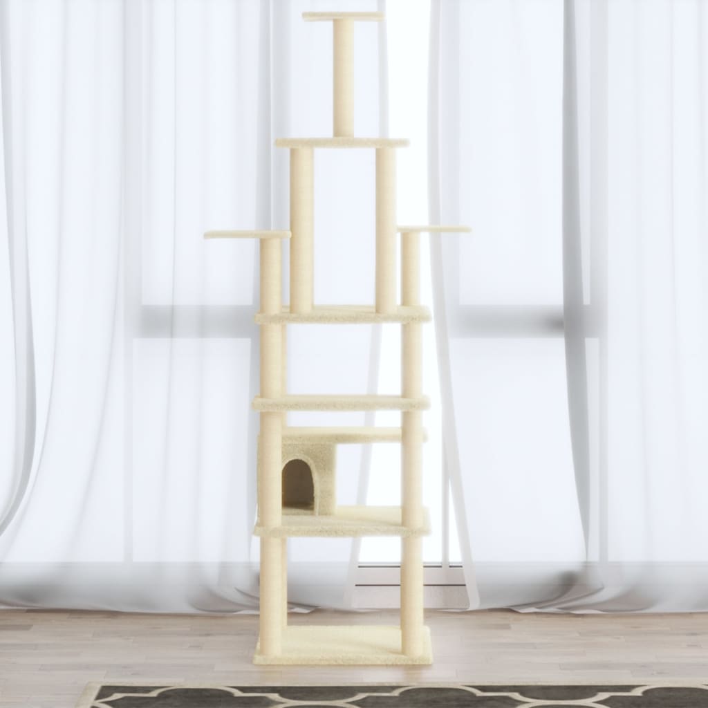 vidaXL Kissan kiipeilypuu sisal- raapimispylväillä kerma 183 cm