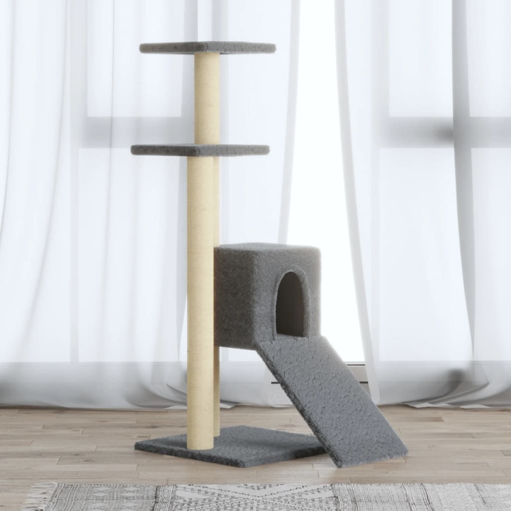 vidaXL Kissan kiipeilypuu sisal- raapimispylväillä vaaleanharmaa 92 cm