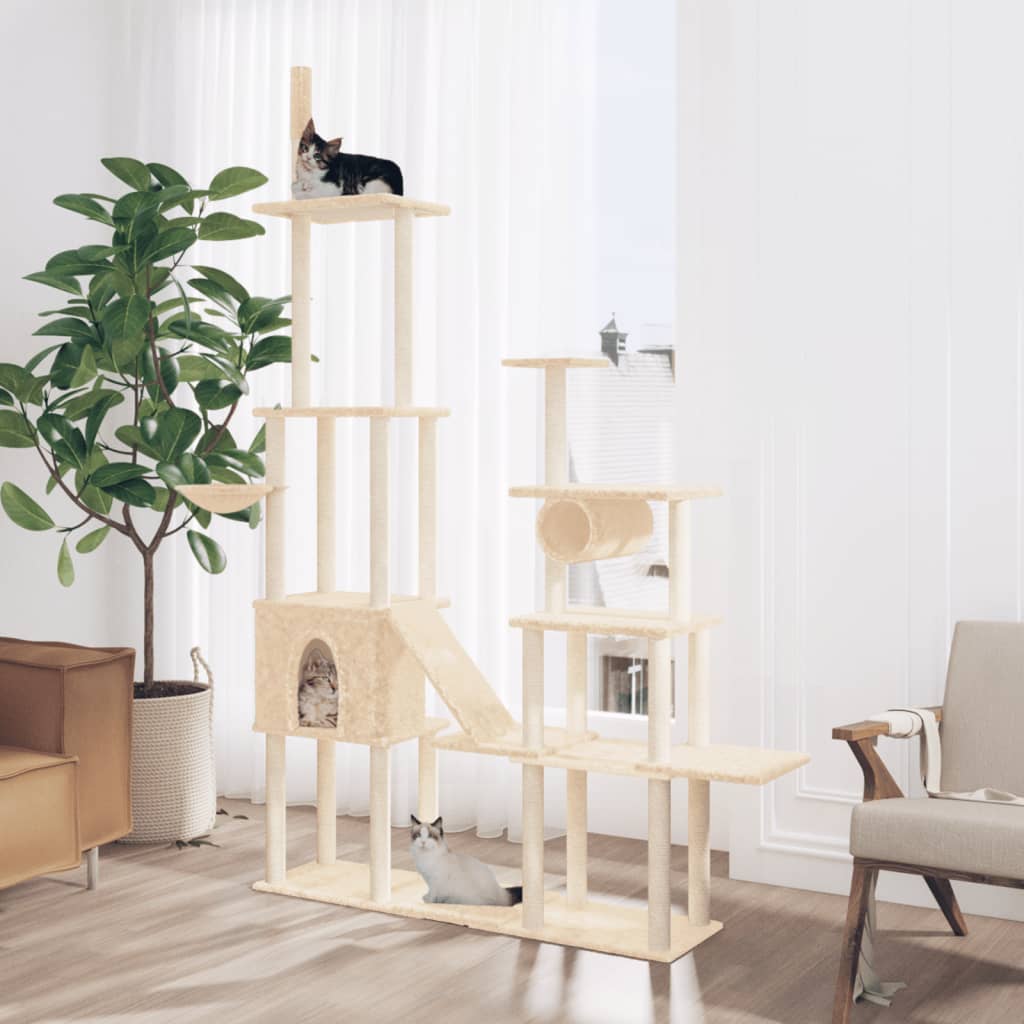 vidaXL Kissan kiipeilypuu sisal- raapimispylväillä kerma 279 cm