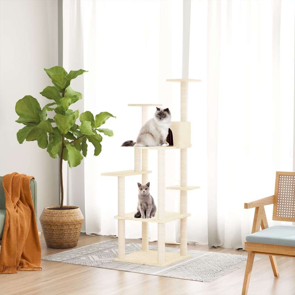 vidaXL Kissan kiipeilypuu sisal- raapimispylväillä kerma 153 cm