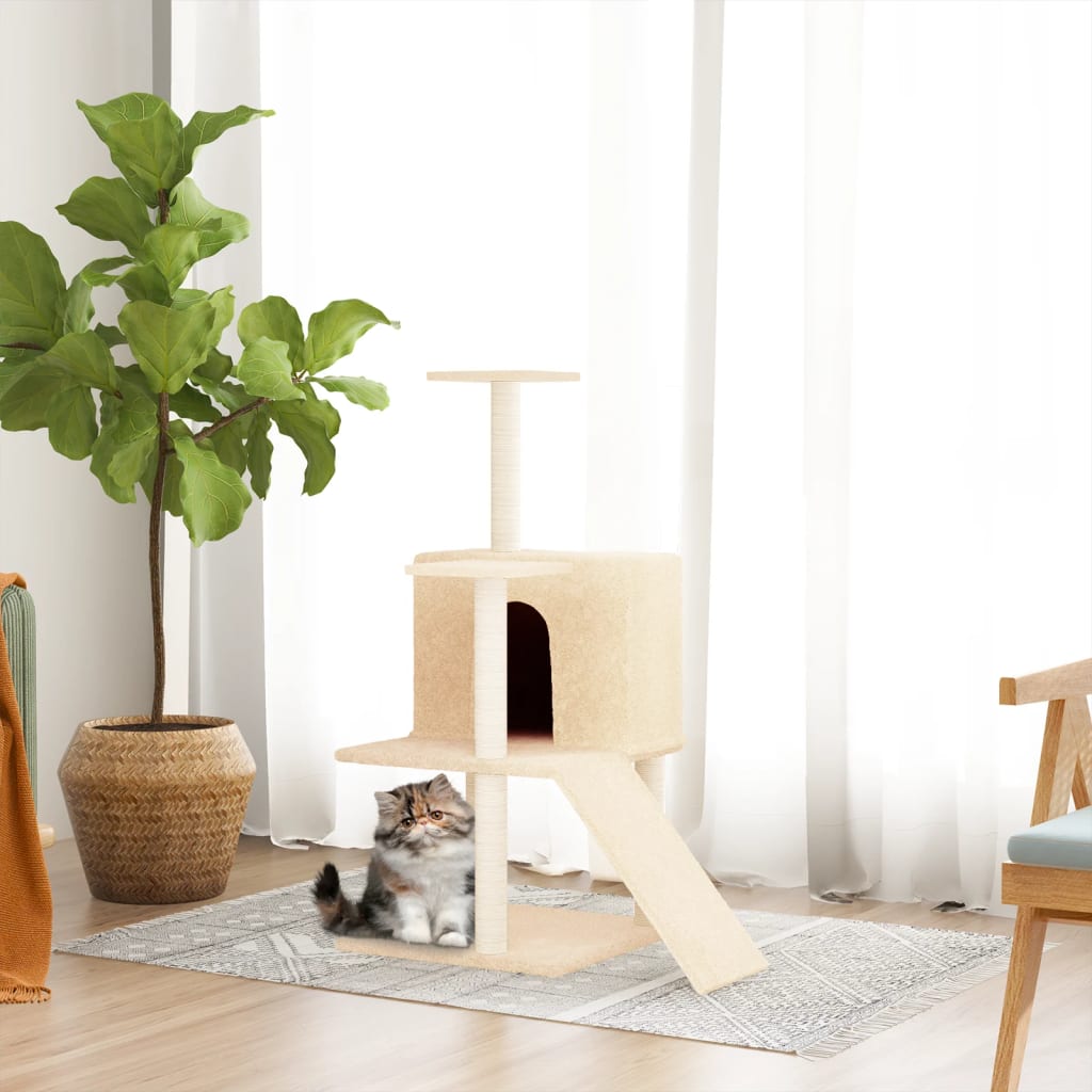 vidaXL Kissan kiipeilypuu sisal- raapimispylväillä kerma 109 cm