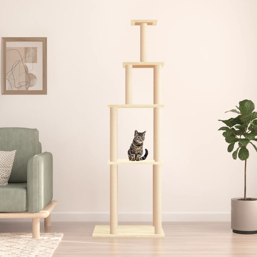 vidaXL Kissan kiipeilypuu sisal- raapimispylväillä kerma 183 cm
