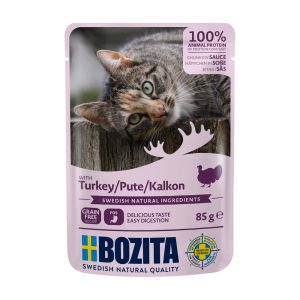 12x85g kalkkuna Bozita Chunks in Gravy Pouch koiran märkäruoka