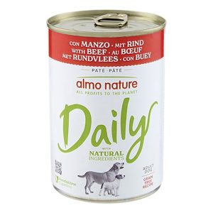 12 x 400 g säästöpakkaus Almo Nature Daily Dog naudanliha koiran märkäruoka