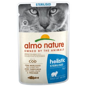 70g Sterilised 12 x turska Almo Nature Holistic kissan märkäruoka