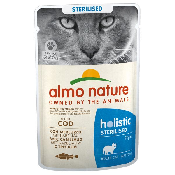 70g Sterilised 24 x turska Almo Nature Holistic kissan märkäruoka