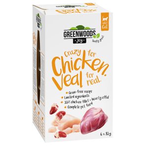 6x85g Crazy for Chicken. Veal for real. kanafilee ja vasikka Greenwoods Joy kissanruoka