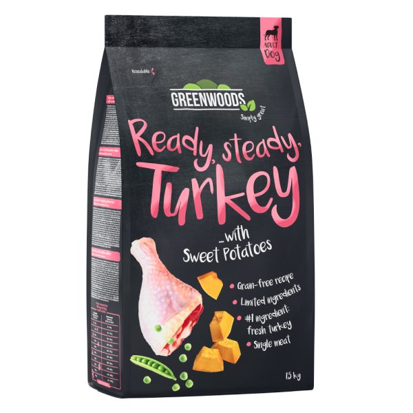 6 kg kalkkunaa ja bataattia, herneitä ja kurpitsaa Greenwoods koiran kuivaruoka