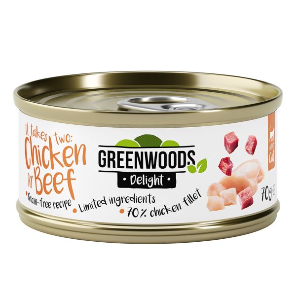 24x70g Delight kanafilee ja nauta Greenwoods kissan märkäruoka