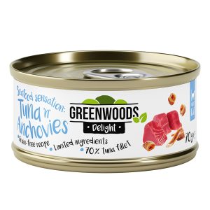 6x70g Delight tonnikalafilee ja anjovis Greenwoods kissan märkäruoka