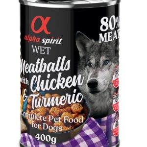 6x400g Dog Meatballs kana & kurkuma Alpha Spirit koiran märkäruoka