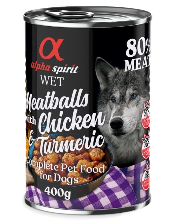 6x400g Dog Meatballs kana & kurkuma Alpha Spirit koiran märkäruoka