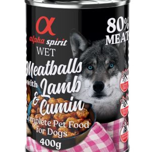 6x400g Dog Meatballs lammas & roomankumina Alpha Spirit koiran märkäruoka