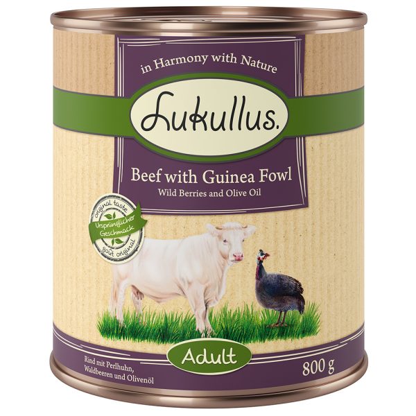 12x800g Adult nauta & helmikana (viljaton) Lukullus-koiranruoka