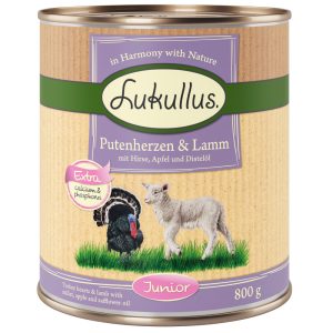 Lukullus Junior -säästöpakkaus 24 x 800 g - kalkkunansydän ja lammas