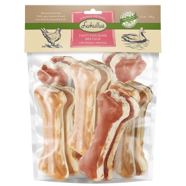 750g Bigpacks-puruluut kana ja ankka 15cm Lukullus koiranherkku