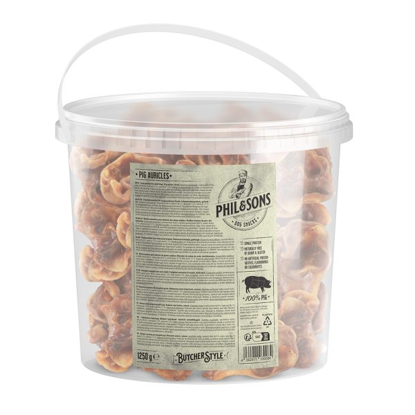 1,25kg siankorvat säilytysrasiassa Phil & Sons -koiranherkut