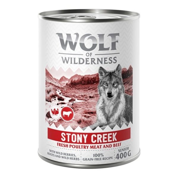 1x400g Wolf of Wilderness Senior "Stony Creek" - Siipikarja ja naudanliha koiran märkäruoka