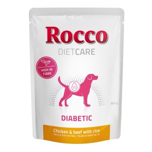 12x300g Diet Care Diabetic kana, nauta & riisi Rocco koiran märkäruoka