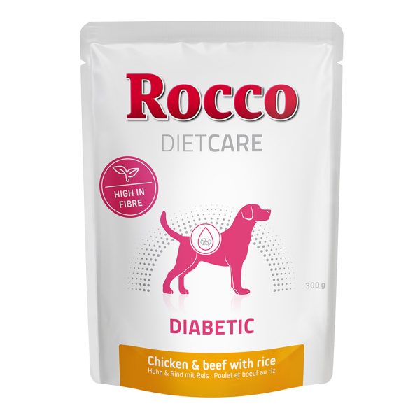 12x300g Diet Care Diabetic kana, nauta & riisi Rocco koiran märkäruoka