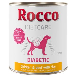 12x800g Diet Care Diabetic kana, nauta ja riisi Rocco koiran märkäruoka