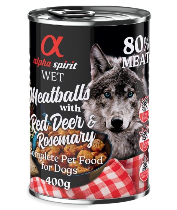 6x400g Dog Meatballs saksanhirvi & rosmariini Alpha Spirit koiran märkäruoka