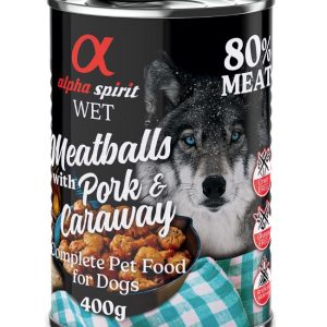 6x400g Dog Meatballs sika & kumina Alpha Spirit koiran märkäruoka