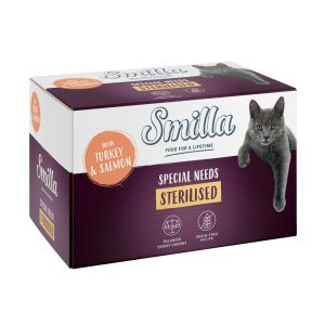 6x100g Sterilised-rasia kalkkuna ja lohi Smilla kissan märkäruoka