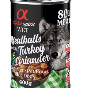 6x400g Dog Meatballs kalkkuna & korianteri Alpha Spirit koiran märkäruoka