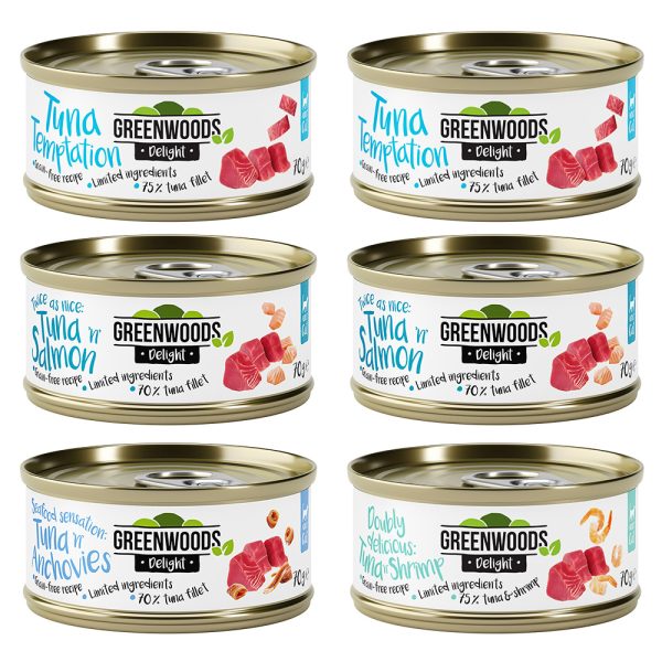 6x70g Delight tonnikala lajitelma Greenwoods kissan märkäruoka
