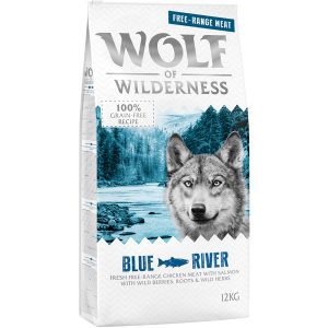 12kg Adult "Blue River" – vapaana kasvanut kana & lohi  Wolf of Wilderness -koiranruoka